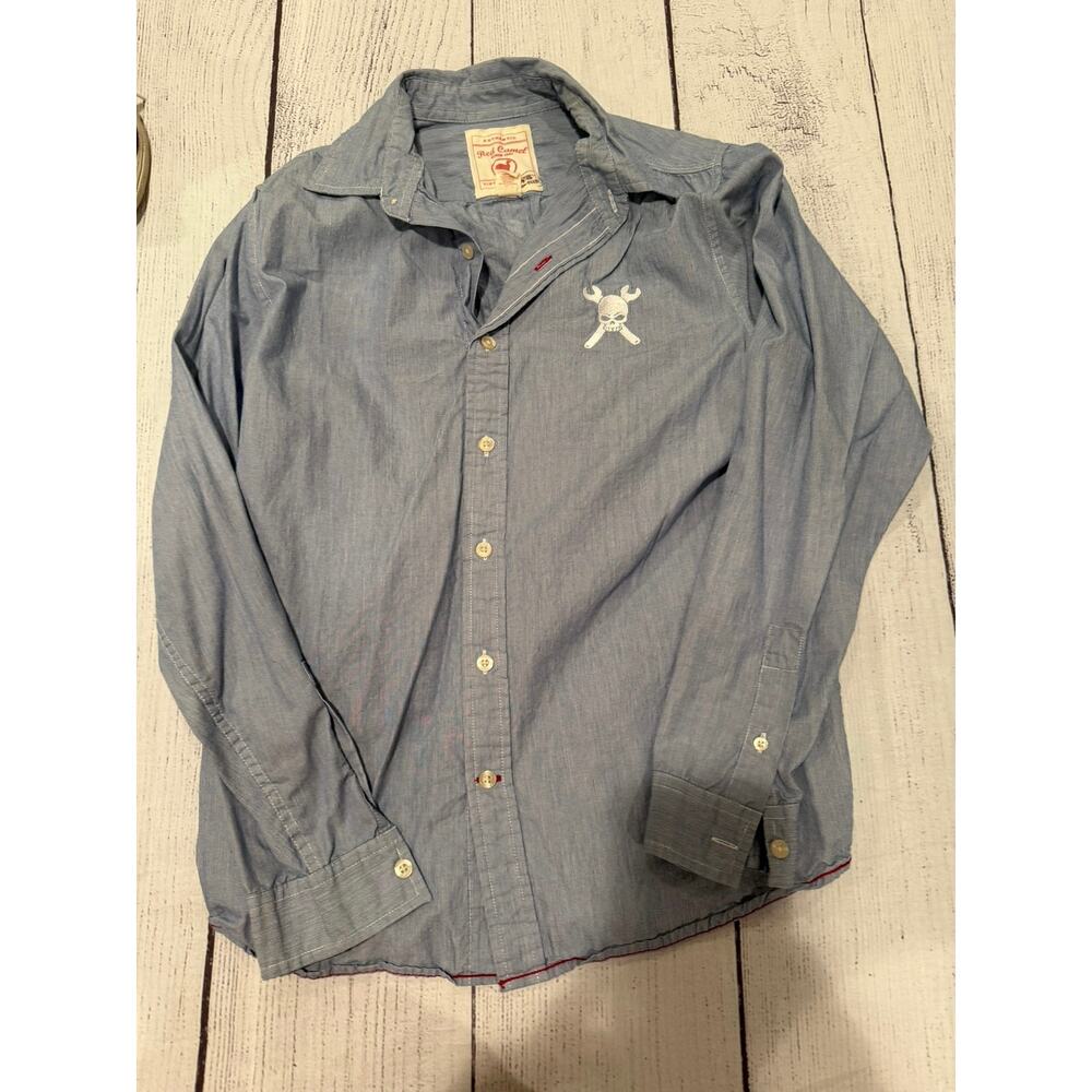 Red Camel Button Down “Garage” Long Sleeve Shirt Size YL